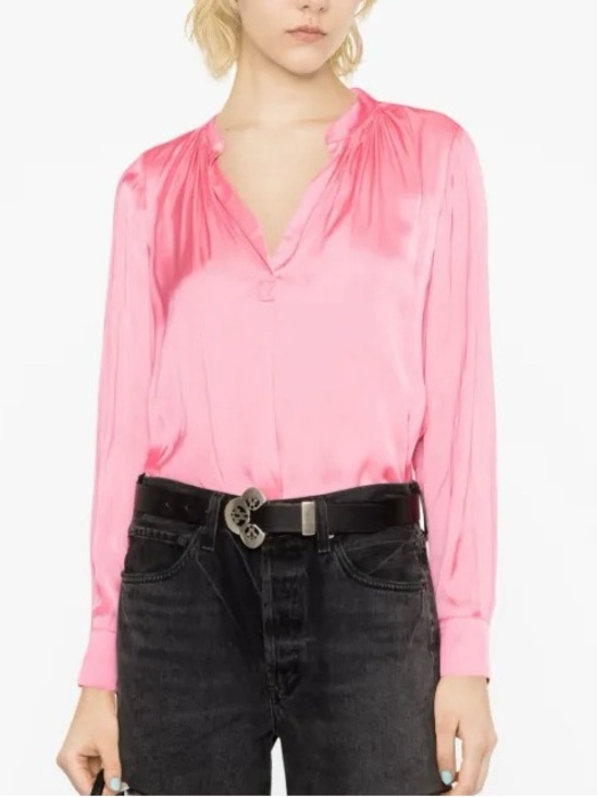 Zadig & Voltaire Tops - Zadig & Voltaire Blouse Top Womens S Tink Satin Vneck Long Sleeve Pink Glam